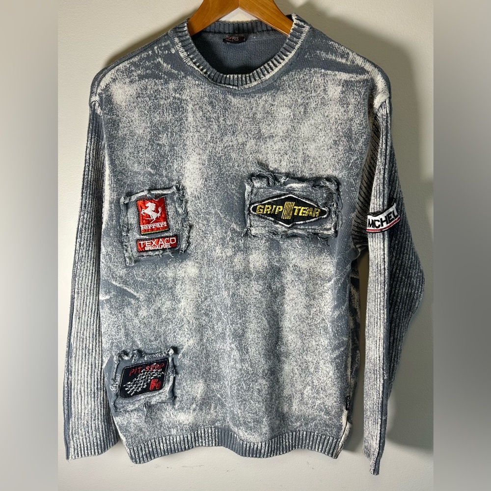 Foriss By Taner Tekstil Crewneck Sweater Mens M/L Acid Wash Ferrari F1 Sewn RARE